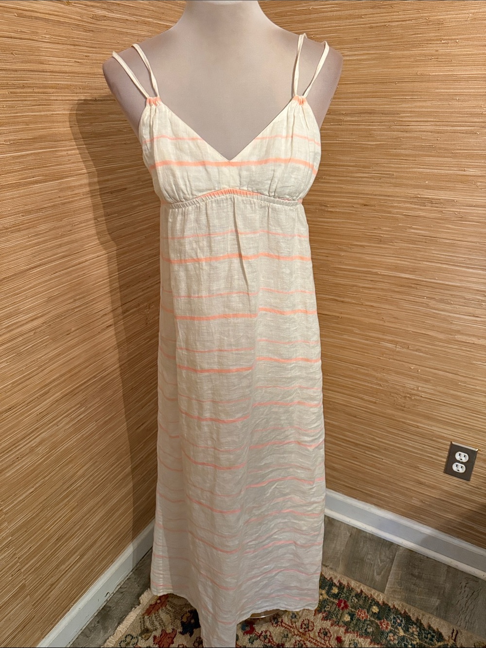 J. Crew Cream Maxi Dress with Peach Stripes and Double Spaghetti Straps